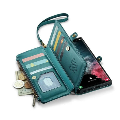 CASEME C36 Series For Samsung Galaxy S22 Ultra 5G Case Leather Phone Bag with Zipper Pocket