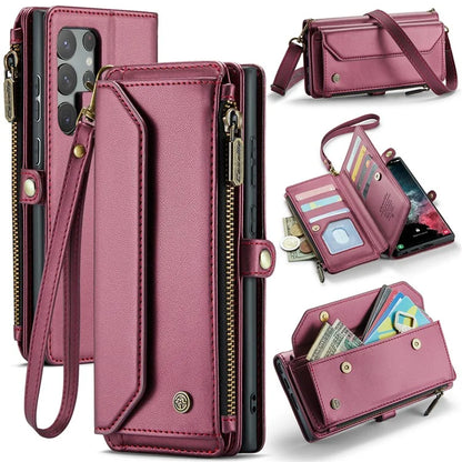 CASEME C36 Series For Samsung Galaxy S22 Ultra 5G Case Leather Phone Bag with Zipper Pocket