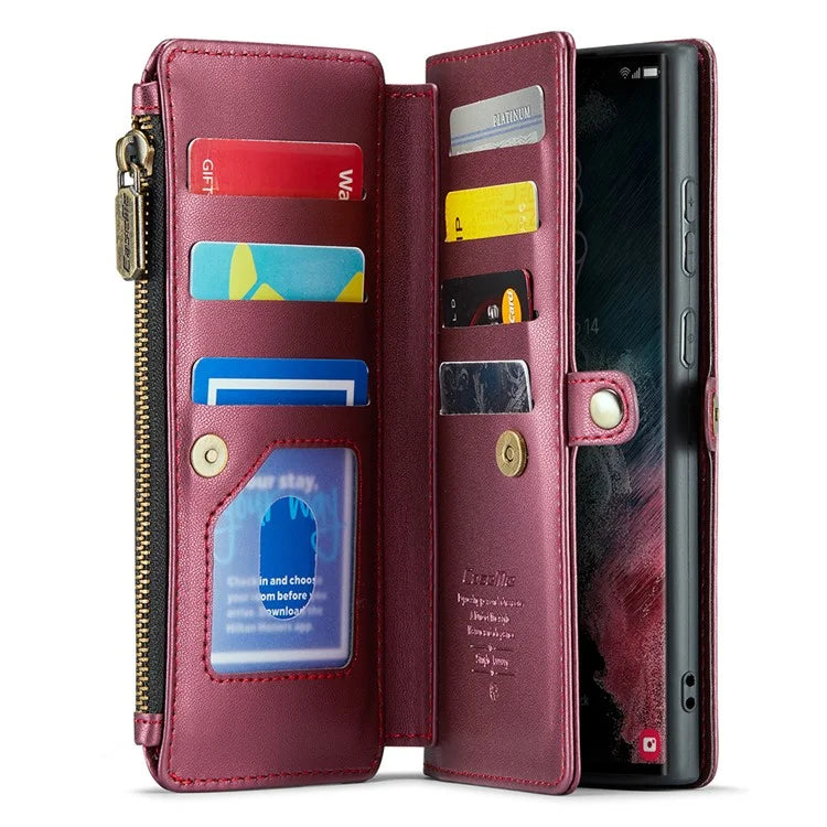 CASEME C36 Series For Samsung Galaxy S22 Ultra 5G Case Leather Phone Bag with Zipper Pocket