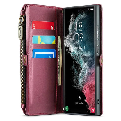 CASEME C36 Series For Samsung Galaxy S22 Ultra 5G Case Leather Phone Bag with Zipper Pocket