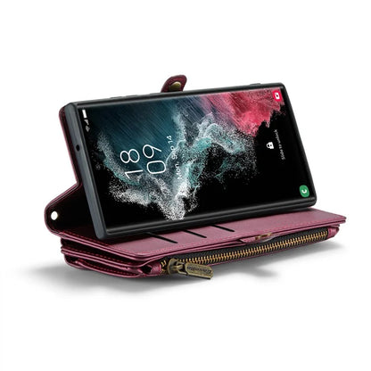 CASEME C36 Series For Samsung Galaxy S22 Ultra 5G Case Leather Phone Bag with Zipper Pocket