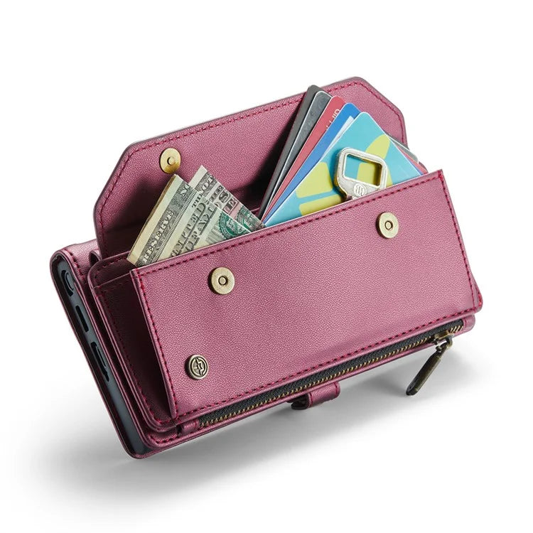 CASEME C36 Series For Samsung Galaxy S22 Ultra 5G Case Leather Phone Bag with Zipper Pocket