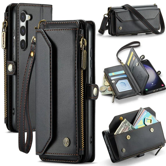 CASEME C36 Series For Samsung Galaxy S23 Case Zipper Leather Phone Cover with 7 Card Slots