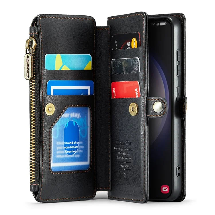 CASEME C36 Series For Samsung Galaxy S23 Case Zipper Leather Phone Cover with 7 Card Slots