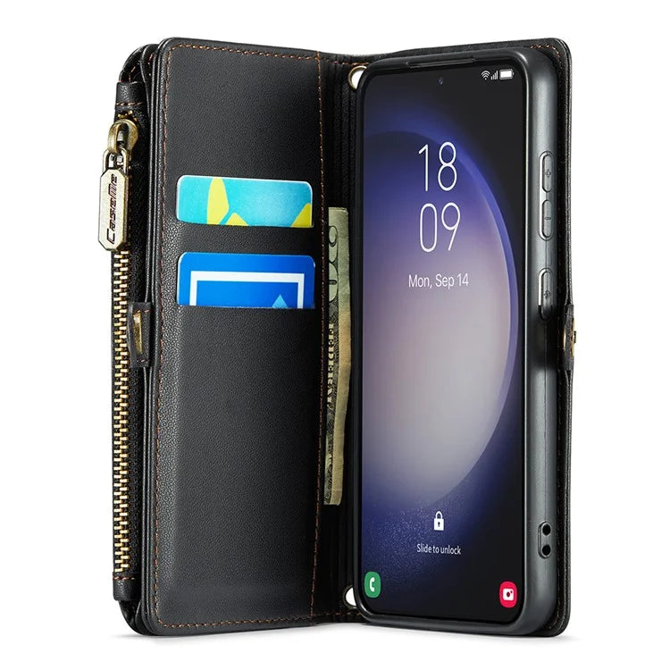 CASEME C36 Series For Samsung Galaxy S23 Case Zipper Leather Phone Cover with 7 Card Slots
