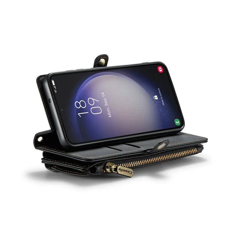 CASEME C36 Series For Samsung Galaxy S23 Case Zipper Leather Phone Cover with 7 Card Slots