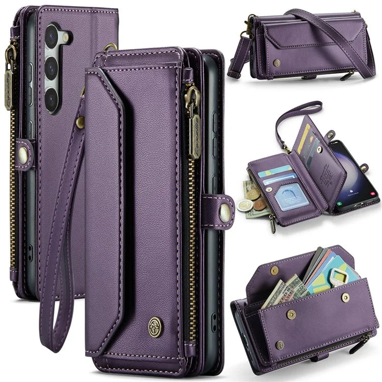 CASEME C36 Series For Samsung Galaxy S23 Case Zipper Leather Phone Cover with 7 Card Slots