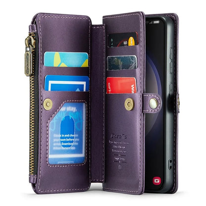 CASEME C36 Series For Samsung Galaxy S23 Case Zipper Leather Phone Cover with 7 Card Slots