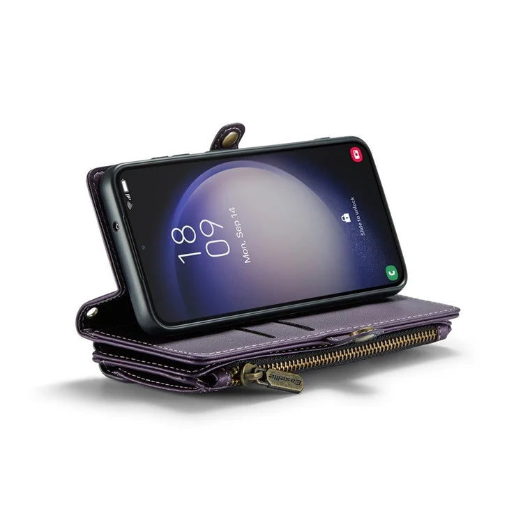 CASEME C36 Series For Samsung Galaxy S23 Case Zipper Leather Phone Cover with 7 Card Slots