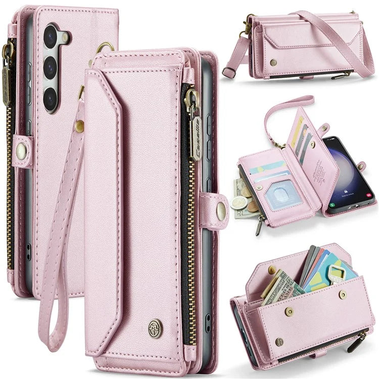 CASEME C36 Series For Samsung Galaxy S23 Case Zipper Leather Phone Cover with 7 Card Slots