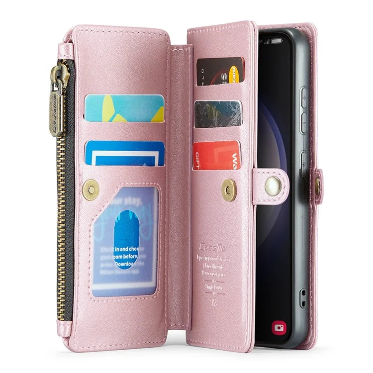CASEME C36 Series For Samsung Galaxy S23 Case Zipper Leather Phone Cover with 7 Card Slots