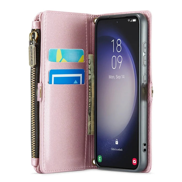 CASEME C36 Series For Samsung Galaxy S23 Case Zipper Leather Phone Cover with 7 Card Slots