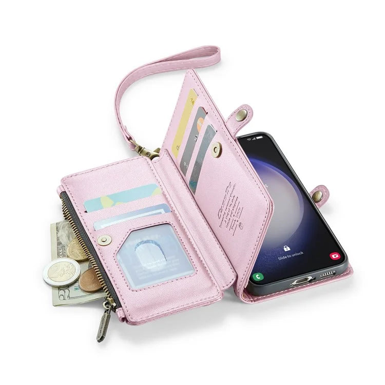 CASEME C36 Series For Samsung Galaxy S23 Case Zipper Leather Phone Cover with 7 Card Slots