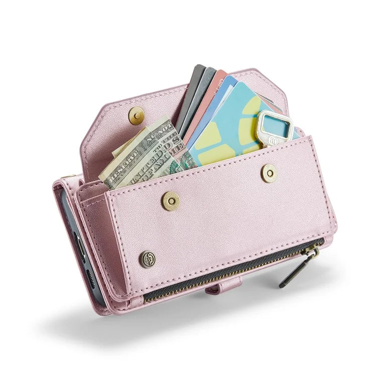 CASEME C36 Series For Samsung Galaxy S23 Case Zipper Leather Phone Cover with 7 Card Slots