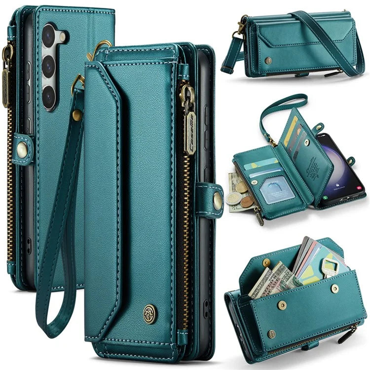 CASEME C36 Series For Samsung Galaxy S23 Case Zipper Leather Phone Cover with 7 Card Slots
