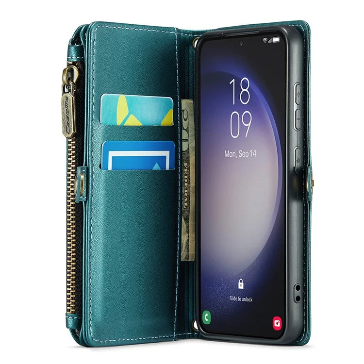 CASEME C36 Series For Samsung Galaxy S23 Case Zipper Leather Phone Cover with 7 Card Slots