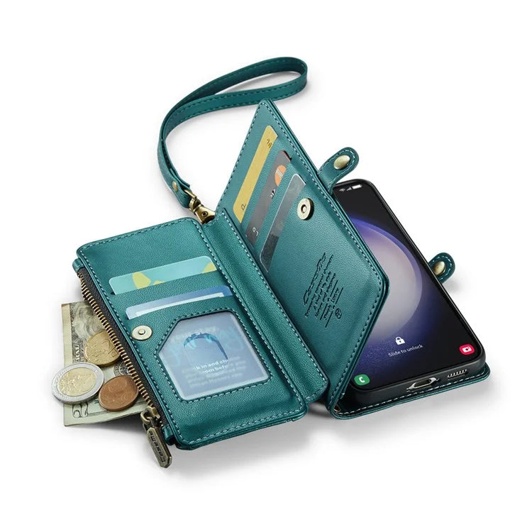 CASEME C36 Series For Samsung Galaxy S23 Case Zipper Leather Phone Cover with 7 Card Slots
