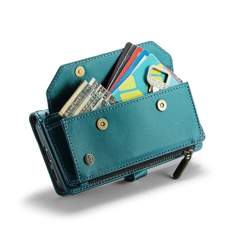 CASEME C36 Series For Samsung Galaxy S23 Case Zipper Leather Phone Cover with 7 Card Slots