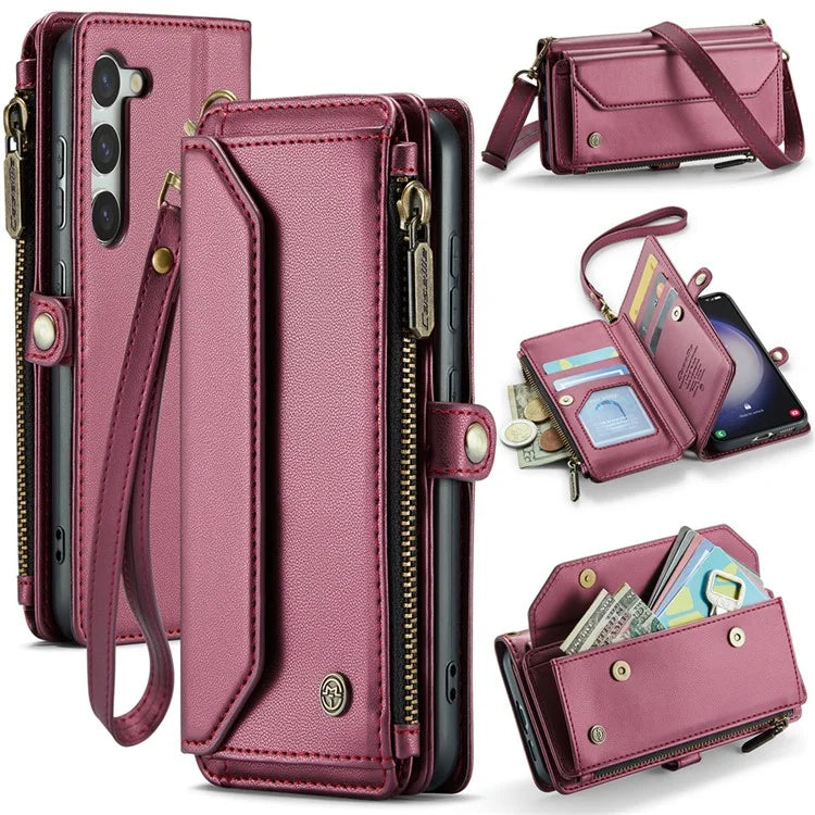 CASEME C36 Series For Samsung Galaxy S23 Case Zipper Leather Phone Cover with 7 Card Slots