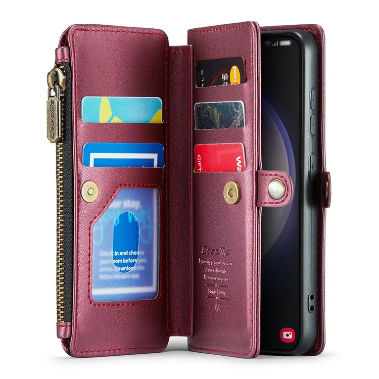CASEME C36 Series For Samsung Galaxy S23 Case Zipper Leather Phone Cover with 7 Card Slots