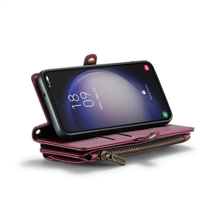 CASEME C36 Series For Samsung Galaxy S23 Case Zipper Leather Phone Cover with 7 Card Slots