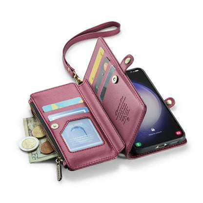 CASEME C36 Series For Samsung Galaxy S23 Case Zipper Leather Phone Cover with 7 Card Slots