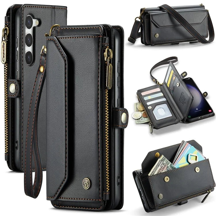 CASEME C36 Series For Samsung Galaxy S23+ Leather Case Phone Shoulder Bag Card Slots Zipper Pocket