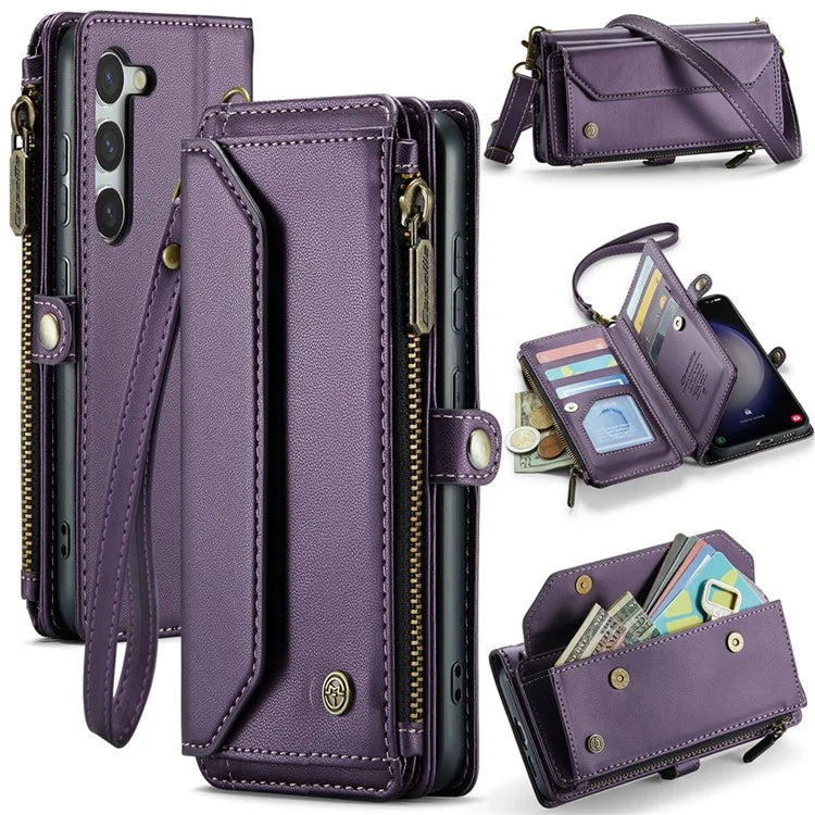 CASEME C36 Series For Samsung Galaxy S23+ Leather Case Phone Shoulder Bag Card Slots Zipper Pocket