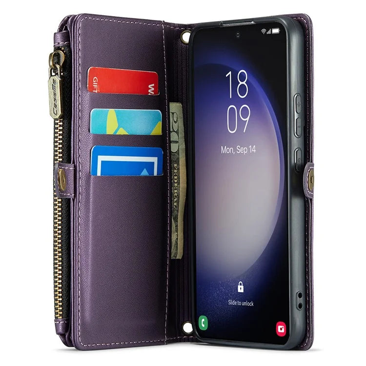 CASEME C36 Series For Samsung Galaxy S23+ Leather Case Phone Shoulder Bag Card Slots Zipper Pocket
