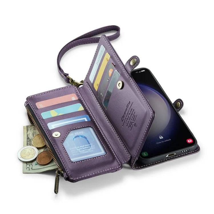 CASEME C36 Series For Samsung Galaxy S23+ Leather Case Phone Shoulder Bag Card Slots Zipper Pocket
