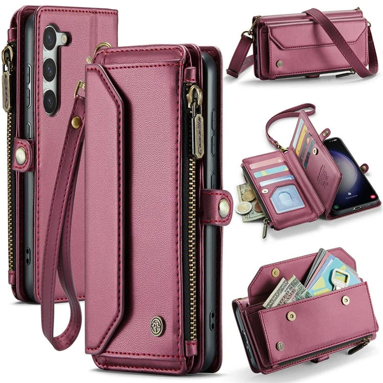 CASEME C36 Series For Samsung Galaxy S23+ Leather Case Phone Shoulder Bag Card Slots Zipper Pocket