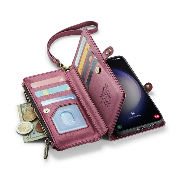 CASEME C36 Series For Samsung Galaxy S23+ Leather Case Phone Shoulder Bag Card Slots Zipper Pocket