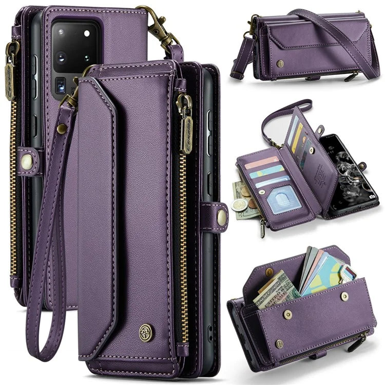 CASEME C36 Series For Samsung Galaxy S20 Ultra Case PU Leather Zipper Wallet Phone Cover