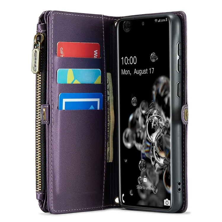 CASEME C36 Series For Samsung Galaxy S20 Ultra Case PU Leather Zipper Wallet Phone Cover