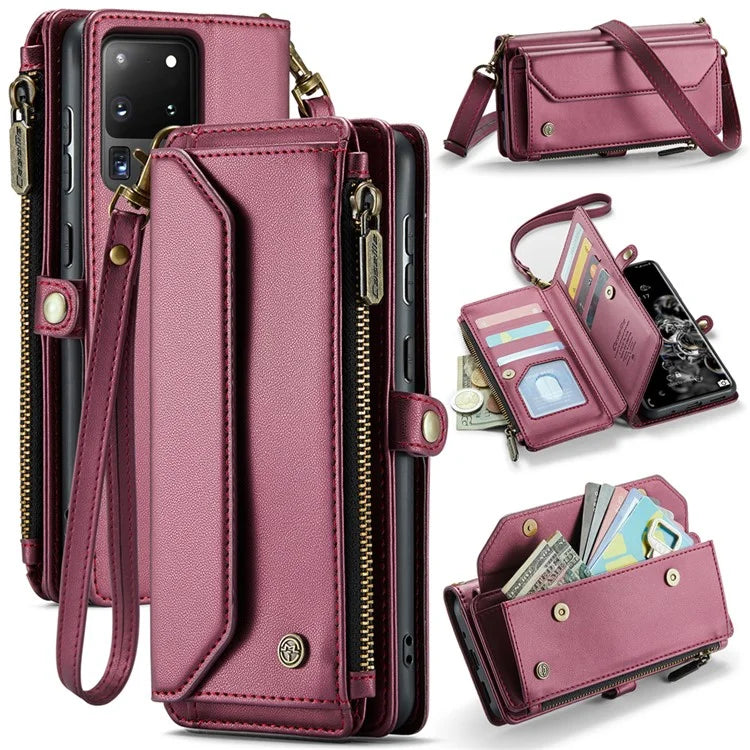 CASEME C36 Series For Samsung Galaxy S20 Ultra Case PU Leather Zipper Wallet Phone Cover