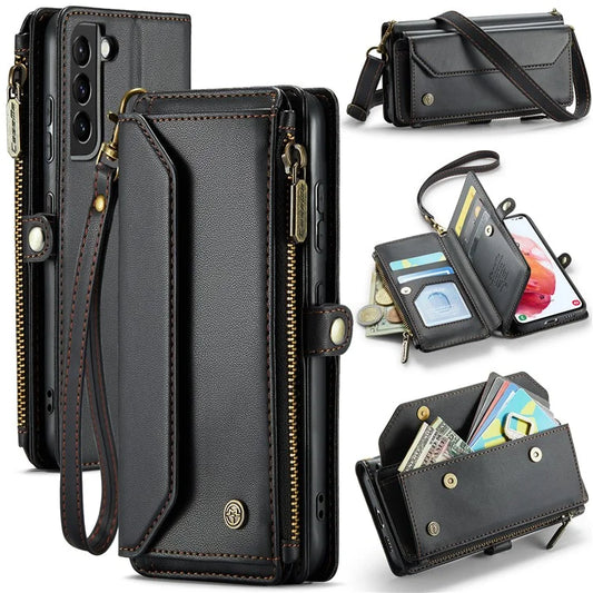 CASEME C36 Series For Samsung Galaxy S21 5G / 4G Case RFID Blocking Leather Phone Shoulder Bag
