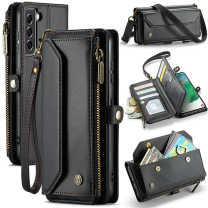 CASEME C36 Series For Samsung Galaxy S21 FE 5G Case 10 Card Slots Zipper Wallet Phone Leather Cover