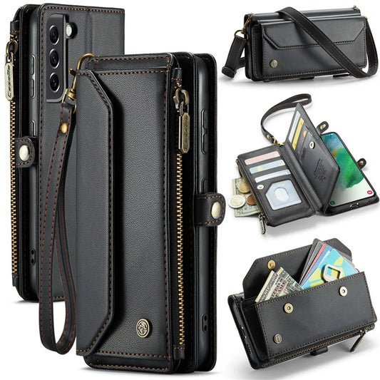 CASEME C36 Series For Samsung Galaxy S21 FE 5G Case 10 Card Slots Zipper Wallet Phone Leather Cover