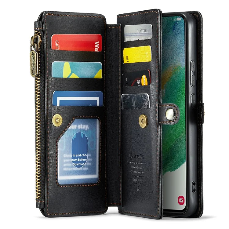 CASEME C36 Series For Samsung Galaxy S21 FE 5G Case 10 Card Slots Zipper Wallet Phone Leather Cover