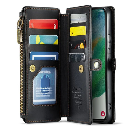CASEME C36 Series For Samsung Galaxy S21 FE 5G Case 10 Card Slots Zipper Wallet Phone Leather Cover