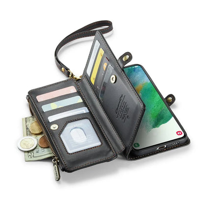 CASEME C36 Series For Samsung Galaxy S21 FE 5G Case 10 Card Slots Zipper Wallet Phone Leather Cover