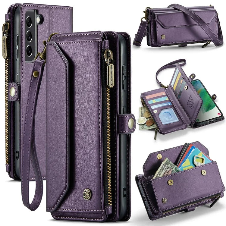 CASEME C36 Series For Samsung Galaxy S21 FE 5G Case 10 Card Slots Zipper Wallet Phone Leather Cover