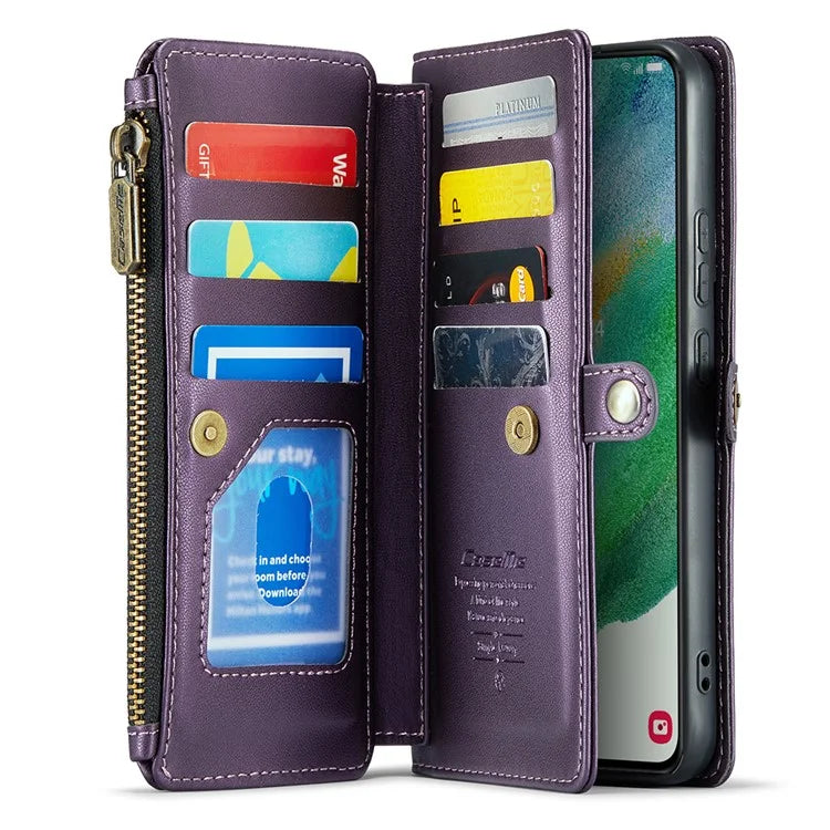CASEME C36 Series For Samsung Galaxy S21 FE 5G Case 10 Card Slots Zipper Wallet Phone Leather Cover