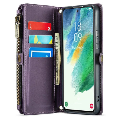 CASEME C36 Series For Samsung Galaxy S21 FE 5G Case 10 Card Slots Zipper Wallet Phone Leather Cover