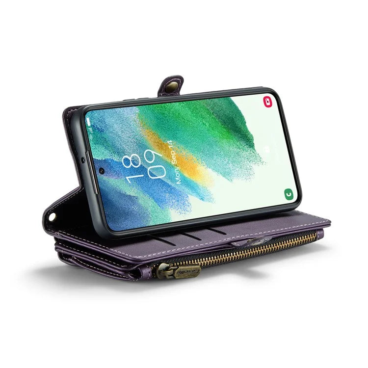 CASEME C36 Series For Samsung Galaxy S21 FE 5G Case 10 Card Slots Zipper Wallet Phone Leather Cover