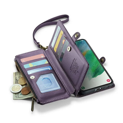 CASEME C36 Series For Samsung Galaxy S21 FE 5G Case 10 Card Slots Zipper Wallet Phone Leather Cover