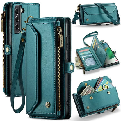 CASEME C36 Series For Samsung Galaxy S21 FE 5G Case 10 Card Slots Zipper Wallet Phone Leather Cover