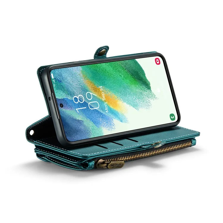 CASEME C36 Series For Samsung Galaxy S21 FE 5G Case 10 Card Slots Zipper Wallet Phone Leather Cover