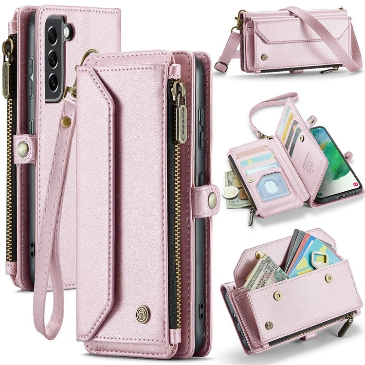 CASEME C36 Series For Samsung Galaxy S21 FE 5G Case 10 Card Slots Zipper Wallet Phone Leather Cover