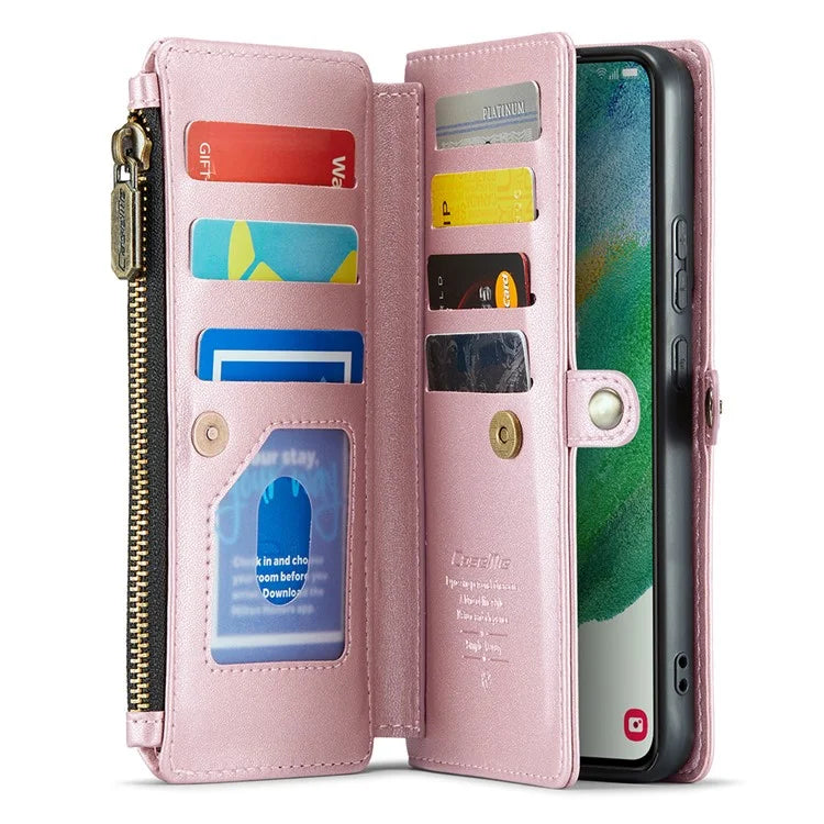 CASEME C36 Series For Samsung Galaxy S21 FE 5G Case 10 Card Slots Zipper Wallet Phone Leather Cover